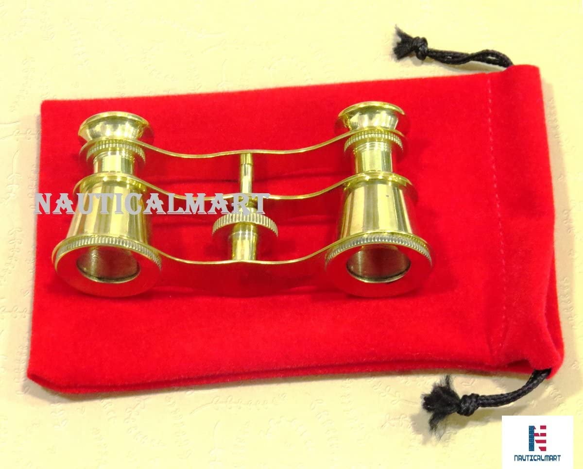 NauticalMart Brass Opera Glasses Theater Vintage Binoculars in Red Case