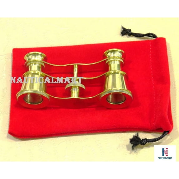 NauticalMart Brass Opera Glasses Theater Vintage Binoculars in Red Case