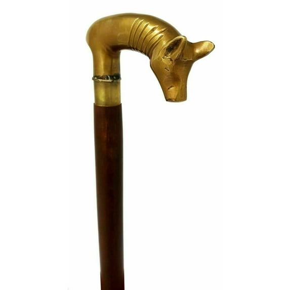 NauticalMart Handmade Pig Head Style Brass Handle Victorian Wooden Wands Sticks, Antique Walking Stick, Vintage Walking Cane, Christmas Gift for Parents