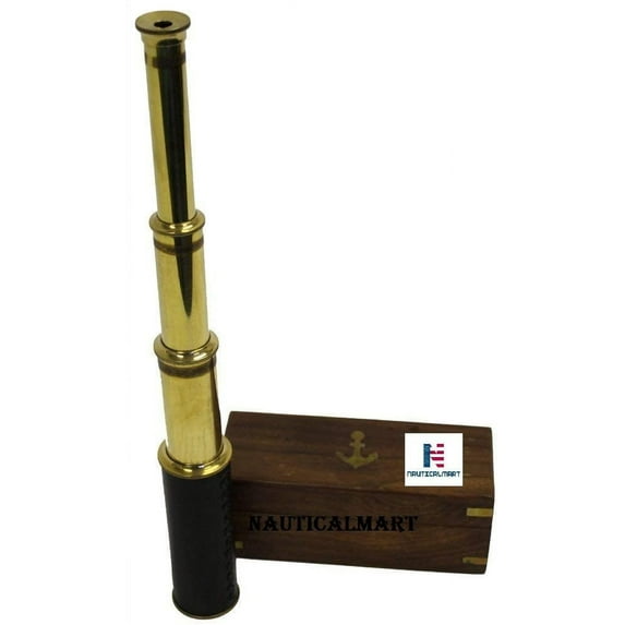 NauticalMart Science Purchase Handheld Brass Telescope with Wooden Box