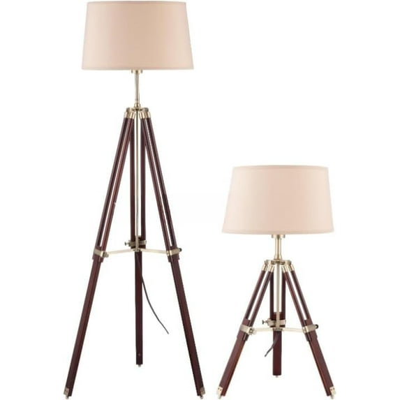 NauticalMart Tripod Adjustable Lamp Set Floor Lamp and Table Lamp Classic Home Lamps with Wooden Stand(Lamp Set)