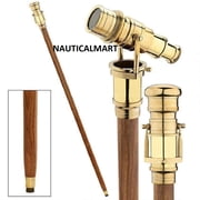 NauticalMart Vintage Brass Handle Telescope Wooden Walking Stick Cane for Men and Women (Brass Finish)