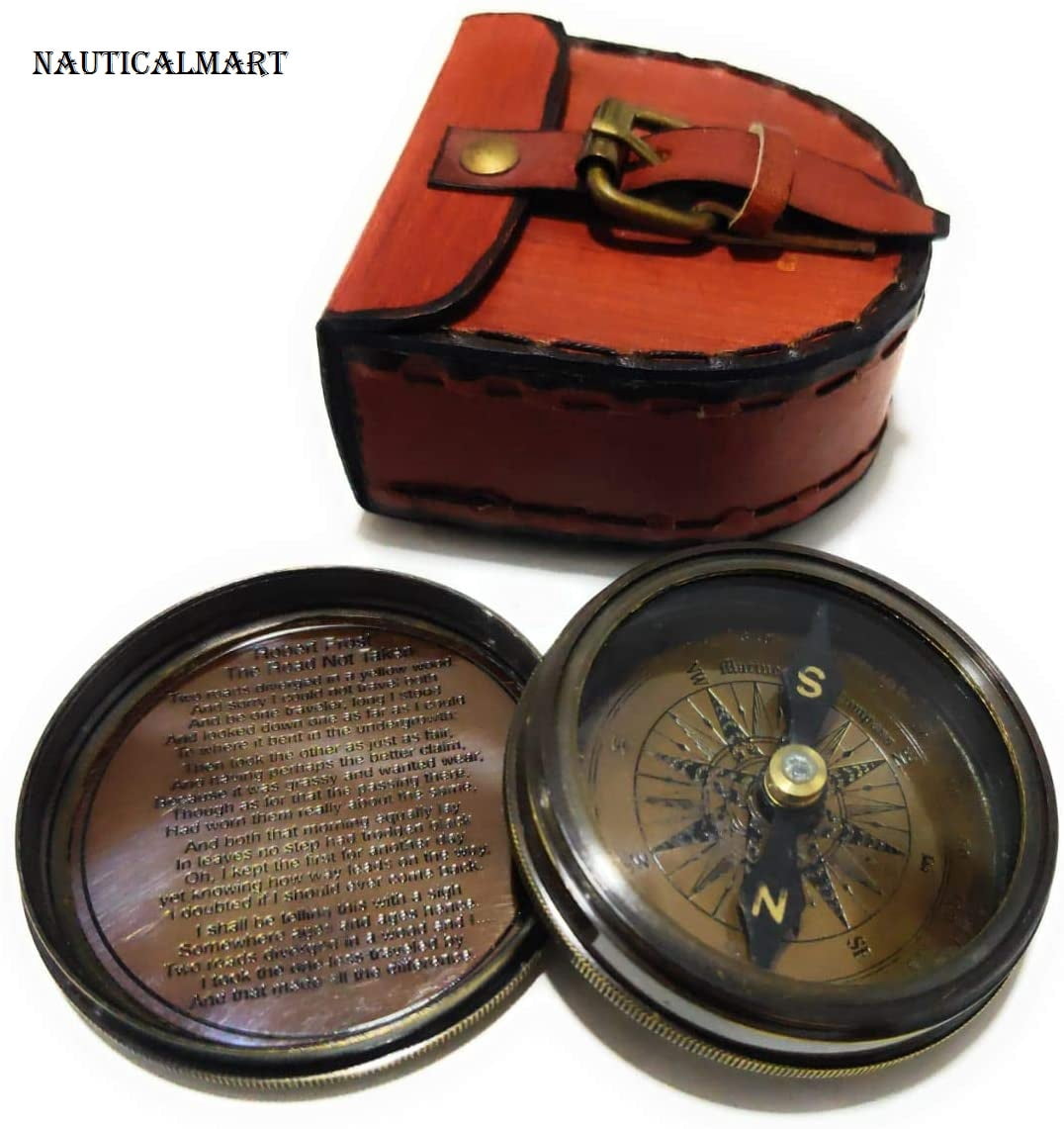 Vintage Brass & Copper Pocket Compass With Wooden Box - Maritime Navigation Gift For Travelers & Decor