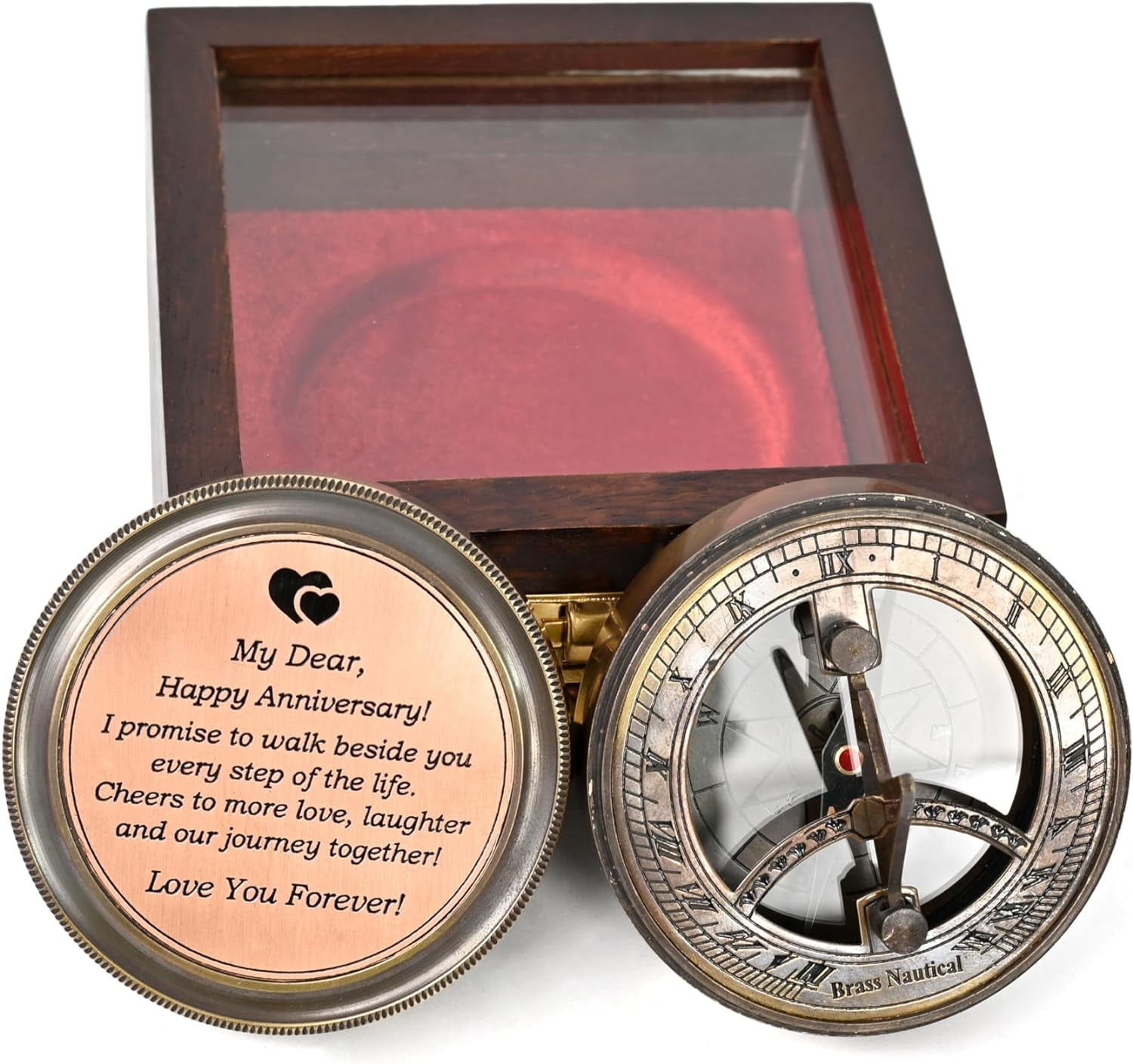 Nauticalmart - Anniversary Sundial Clock Gift for Him or Her - Unique Gift Ideas for Husband or Wife, Men Wedding Anniversary 50th 40th 25th 20th Year Celebration (Brass Patina)