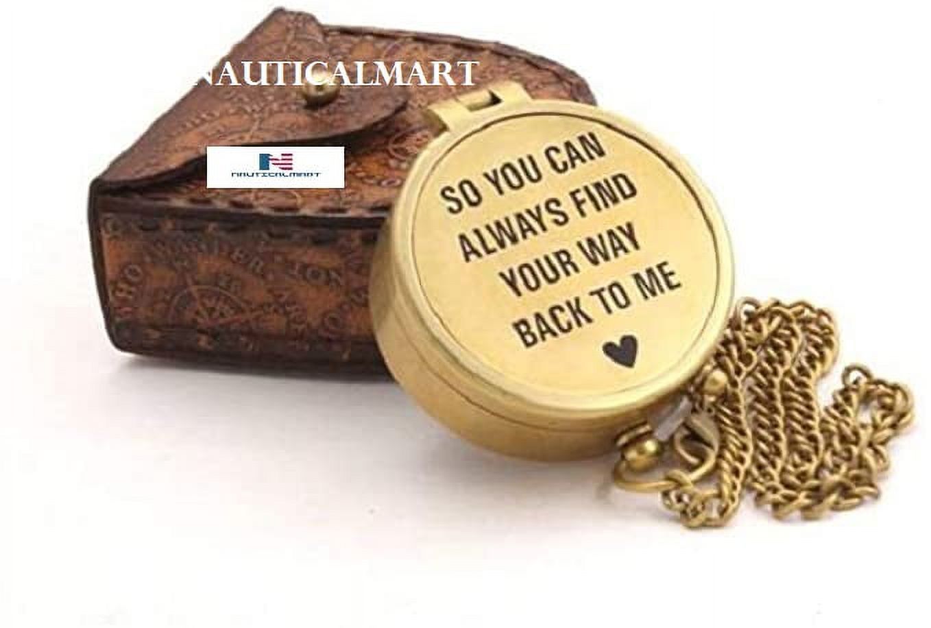 Personalized Engraved Brass Compass With Leather Box - "So You Can Always Find Your Way Back Home" - Retro Nautical Gift For Him Or Her