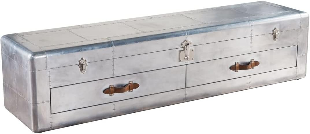 Nauticalmart aviator furniture metal Long Aluminium Metal Storage Trunk ...
