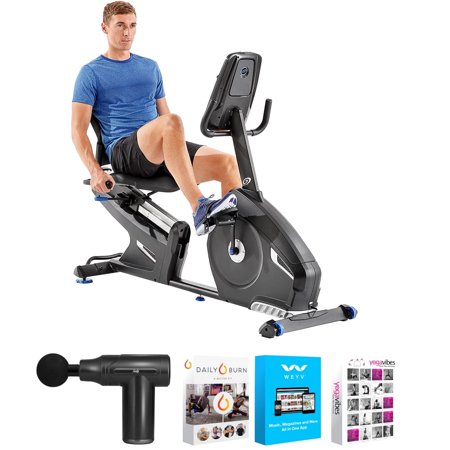 Nautilus 100670 R616 Recumbent Stationary Exercise Bike Bundle with Sealy Personal Deep Tissue Muscle Massager and Bonus Fitness & Wellness Suite