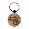 thumbnail image 1 of Nautilus Beach Sea Shell Round Keychain Charm Tag - Engraved Wood, 1 of 6