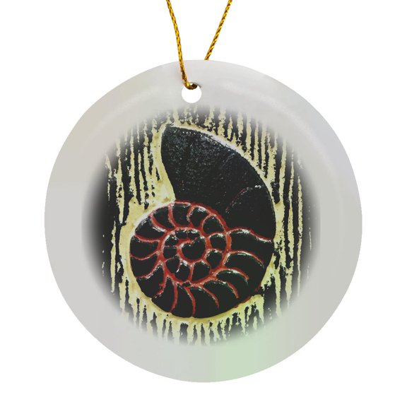 3drose, Nautilus in Black, Circle Porcelain Ornament