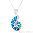 thumbnail image 1 of Nautilus Seashell Sealife Charm Created Opal 27x15mm (1.1x0.6in) Pendant & Chain Necklace in .925 Sterling Silver w/ Rhodium, 1 of 1
