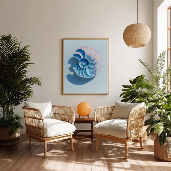 Nautilus Shell Coastal Wall Art Print, Unframed Paper Poster 8x10in