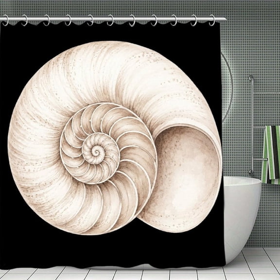 Nautilus Shell Cross Section Print Shower Curtain,Cloth Fabric Waterproof Polyester Bathroom Home Decor Set with Hooks 70.8×70.8Inch
