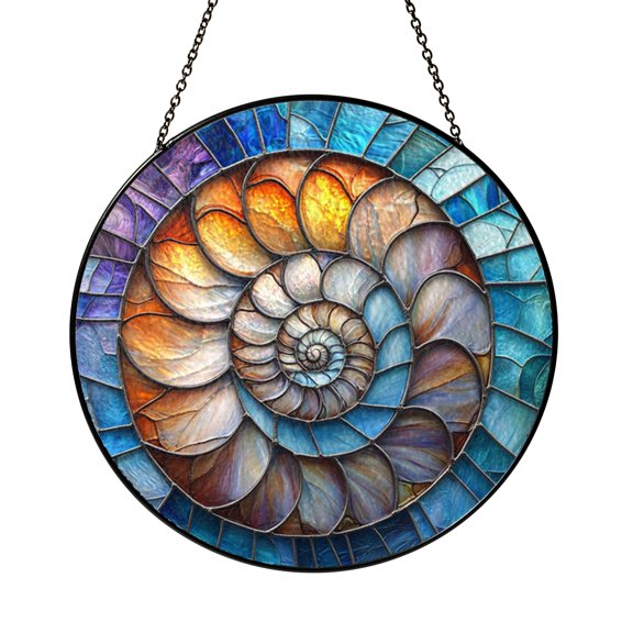 Nautilus Shell Ocean Inspired Stained Glass Style Suncatcher – Window Art