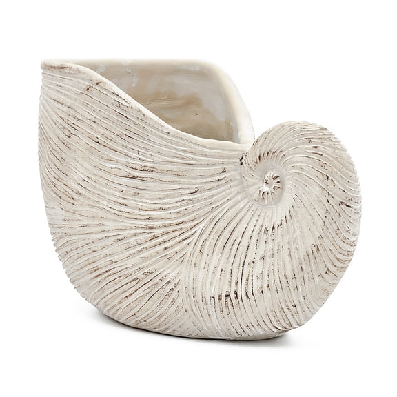 Nautilus Shell Planter, 11.5x6.7x7.7 Inch Large Sand & Cement Textured Beige Flower Pot for Succulents, Coastal Rustic Bohemian Home Decor