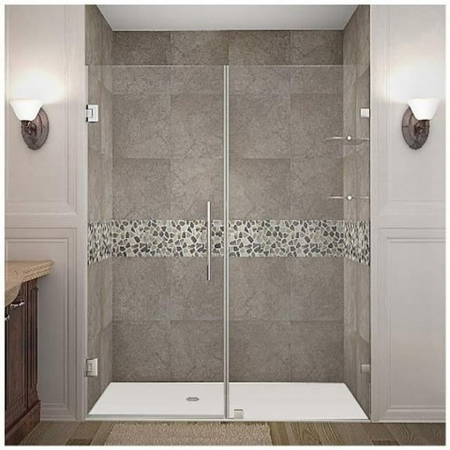Nautis 76 x 72 in. Completely Frameless Hinged Shower Door with Glass Shelves in Stainless Steel
