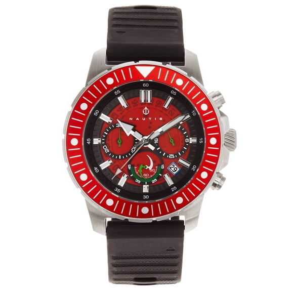 Nautis Caspian Chronograph Strap Watch W/Date - Black/Red