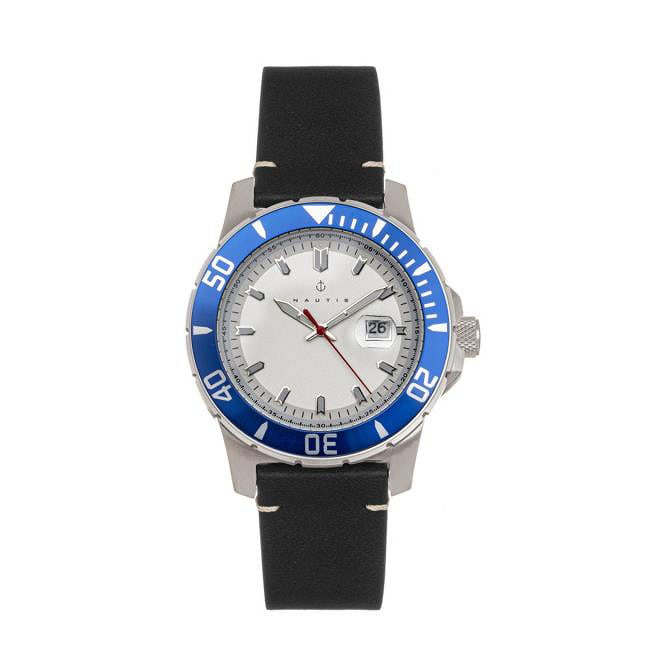 Nautis Dive Pro 200 Leather Band Watch w Date Blue White