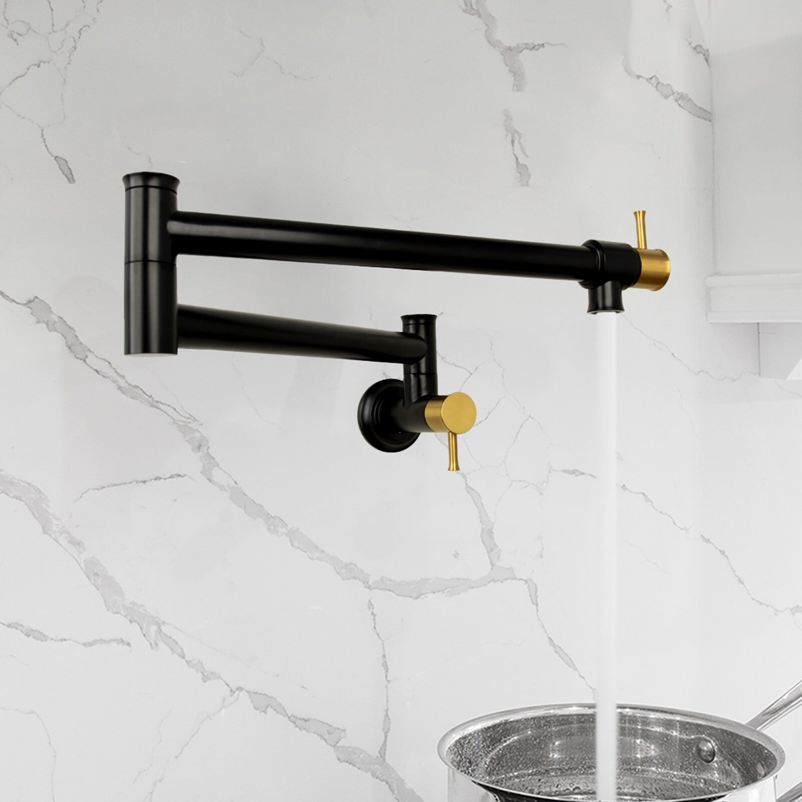 Matte Black and Brushed Gold Wall-Mounted Pot Filler Faucet