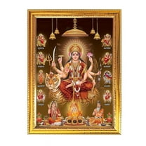 Nav Durga Maa, Vaishno Devi, Chintpurni 9 Form Golden Photo Frame for Pooja Indian with a religious or spiritual theme Temple Puja Room Home Décor Worship 8.6 X 11