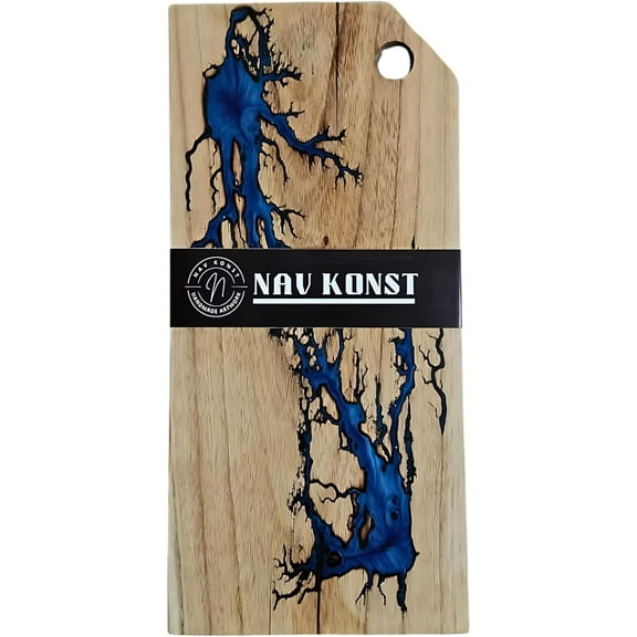 Nav Konst Epoxy Resin Charcuterie & Cutting Board 168 Handmade Acacia Wood Serving Platter with Blue Epoxy Inlay