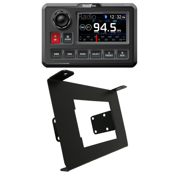 NavAtlas Digital Media AM/FM Radio Stereo Bluetooth USB Waterproof Powersports Receiver Bundle Combo with Lower Glove Box Mount Dash Kit (Compatible with 2019-2020 Polaris RZR Turbo S)