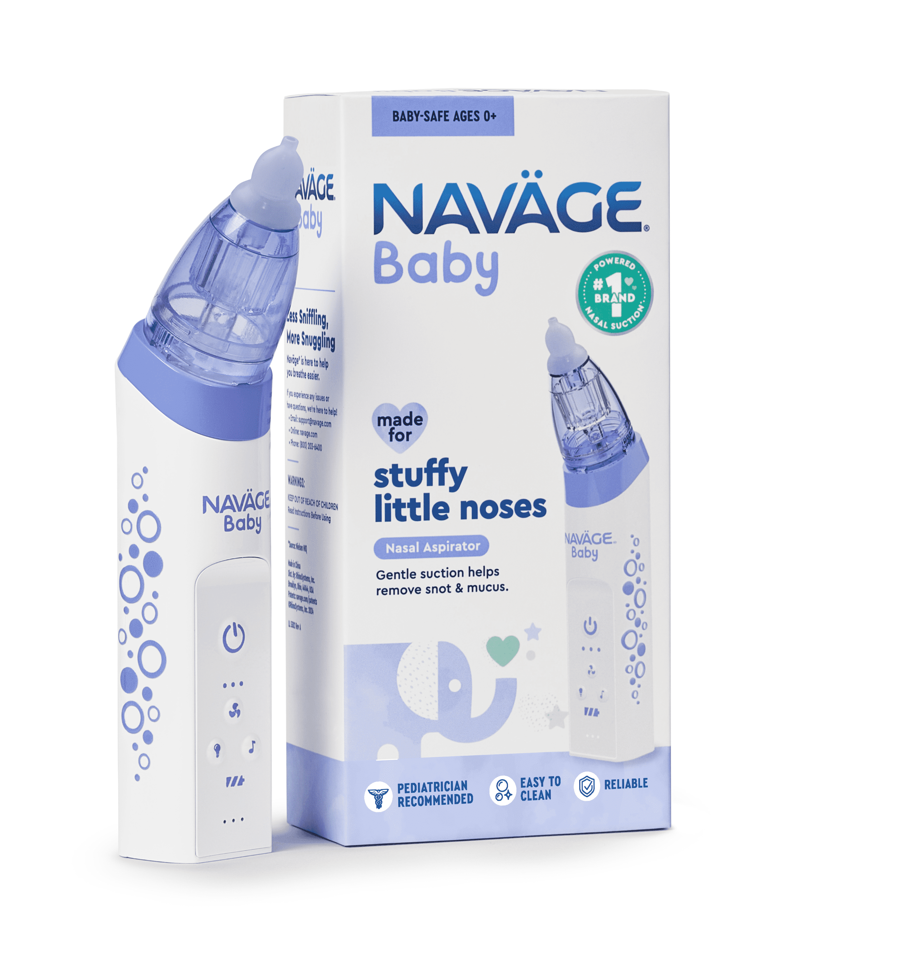 Navage Baby Nasal Aspirator - Gentle Nasal Aspirator  w/ Lights, Lullabies & BPA Free Silicone Tips for Baby Congestion & Stuffy Noses, Ages 0+ HSA/FSA Eligible