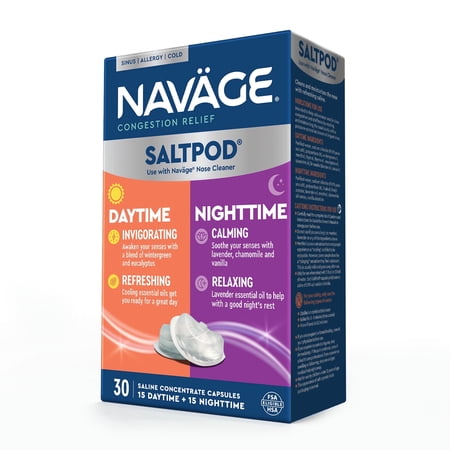 Navage Daytime & Nighttime SaltPods 30-Packs (15 Each Variety) - Salt Pod Refills Only - Exclusively Designed for The Nose Cleaner - Day/Night Sinus Rinse for Better Breathing Around The Clock