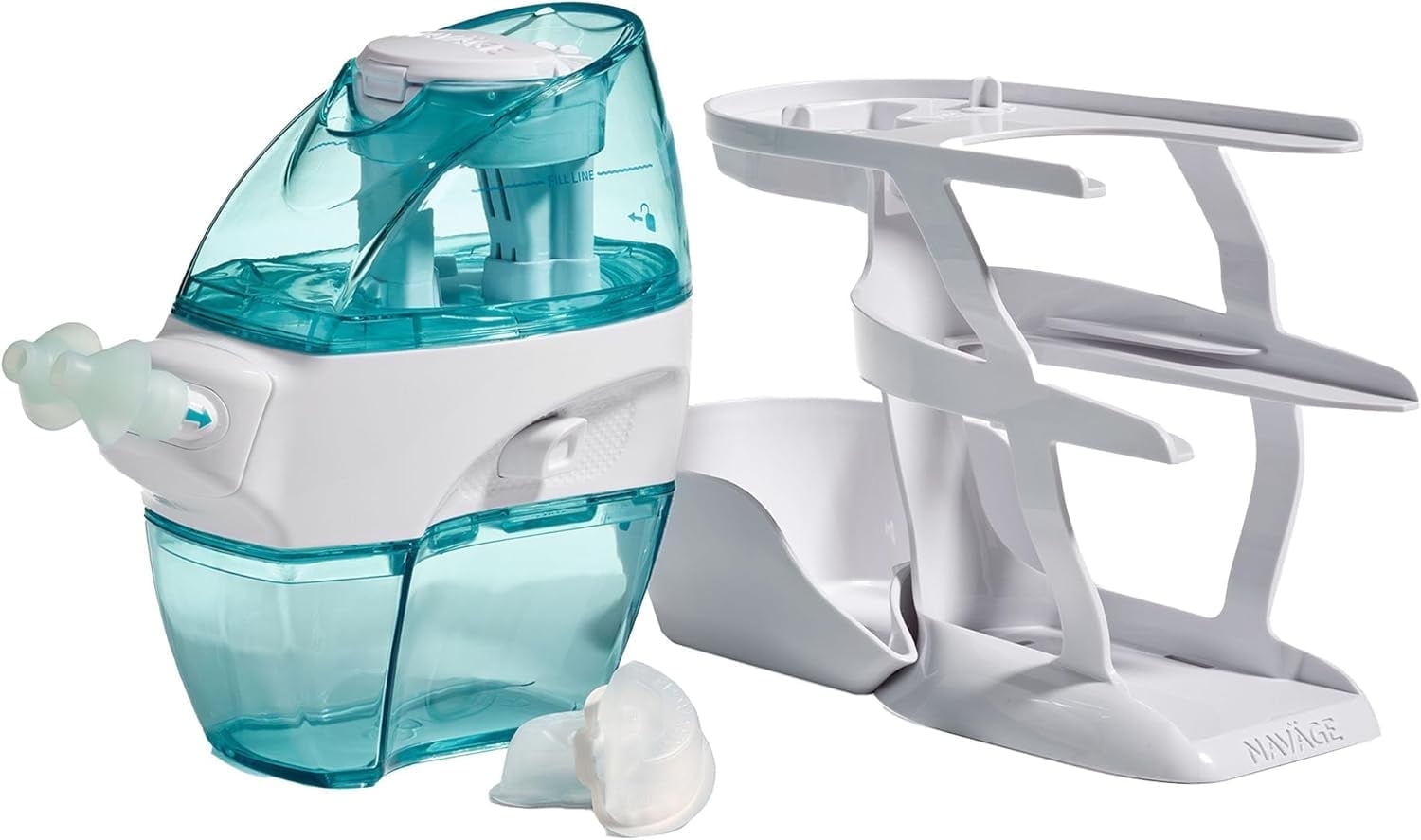 Navage Nasal Care ESSENTIALS Bundle: Navage Nose Cleaner, Countertop Caddy, and 30 SaltPod Capsules.