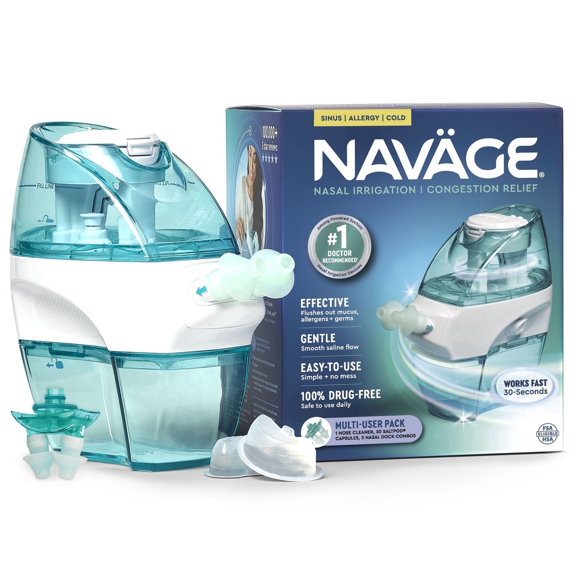 Navage Nasal Care Saline Nasal Irrigation Multi-User Includes 30 SaltPod  Capsul HSA/FSA Eligible - Walmart.com