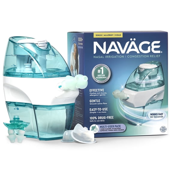Navage Nasal Care Saline Nasal Irrigation Multi-User Includes 30 SaltPod Capsul