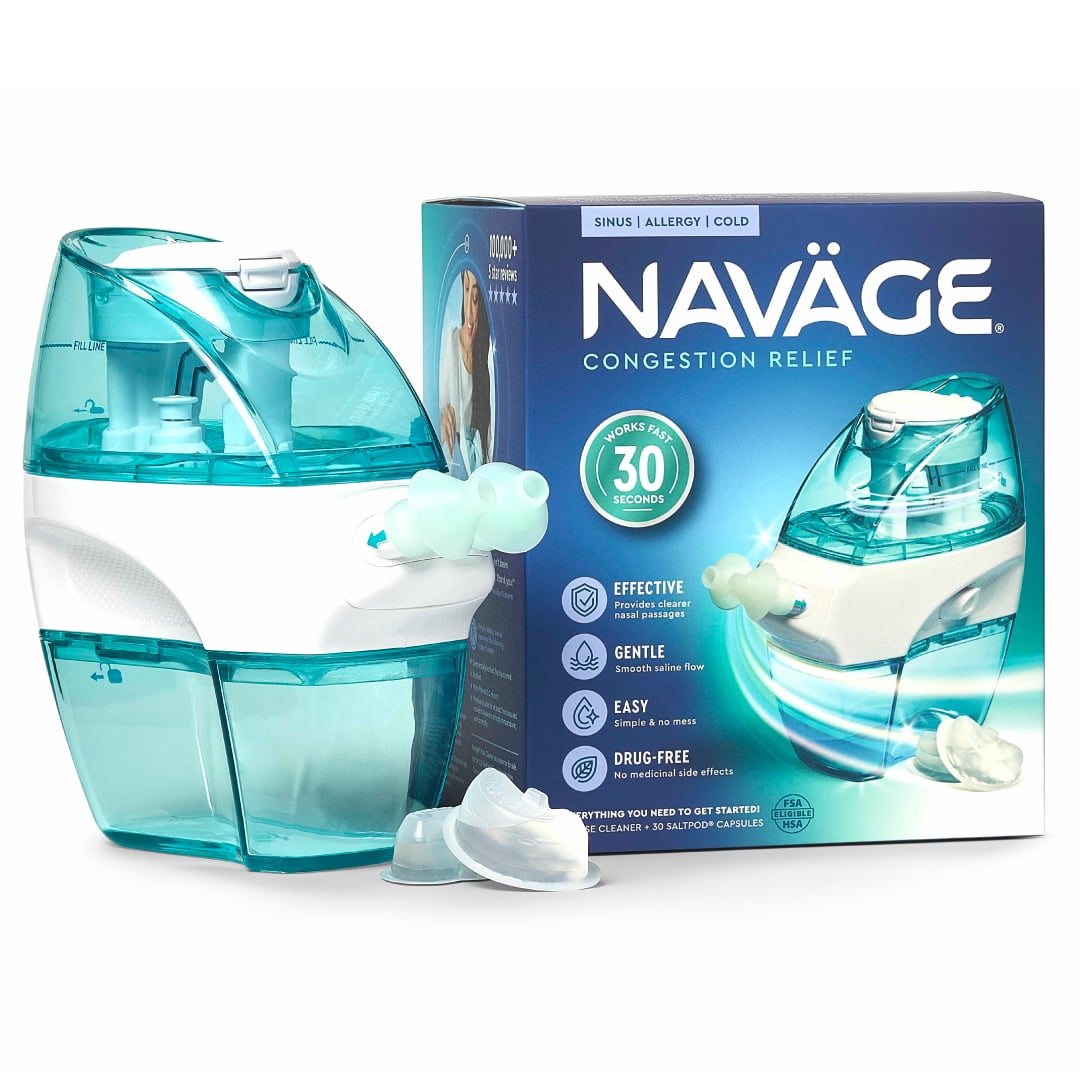Navage Starter Bundle Nasal Irrigation System with Nose Cleaner & 30 SaltPods for Congestion Relief