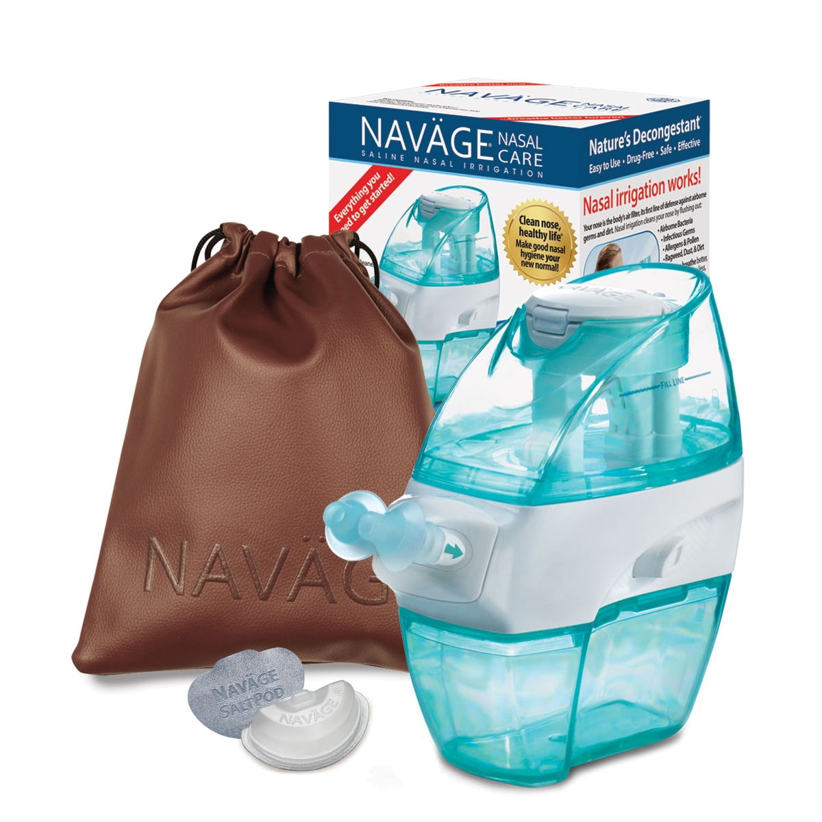 Navage Nasal Care TRAVEL Bundle: Navage Nose Cleaner, Burgundy Travel Bag,  and 20 SaltPods