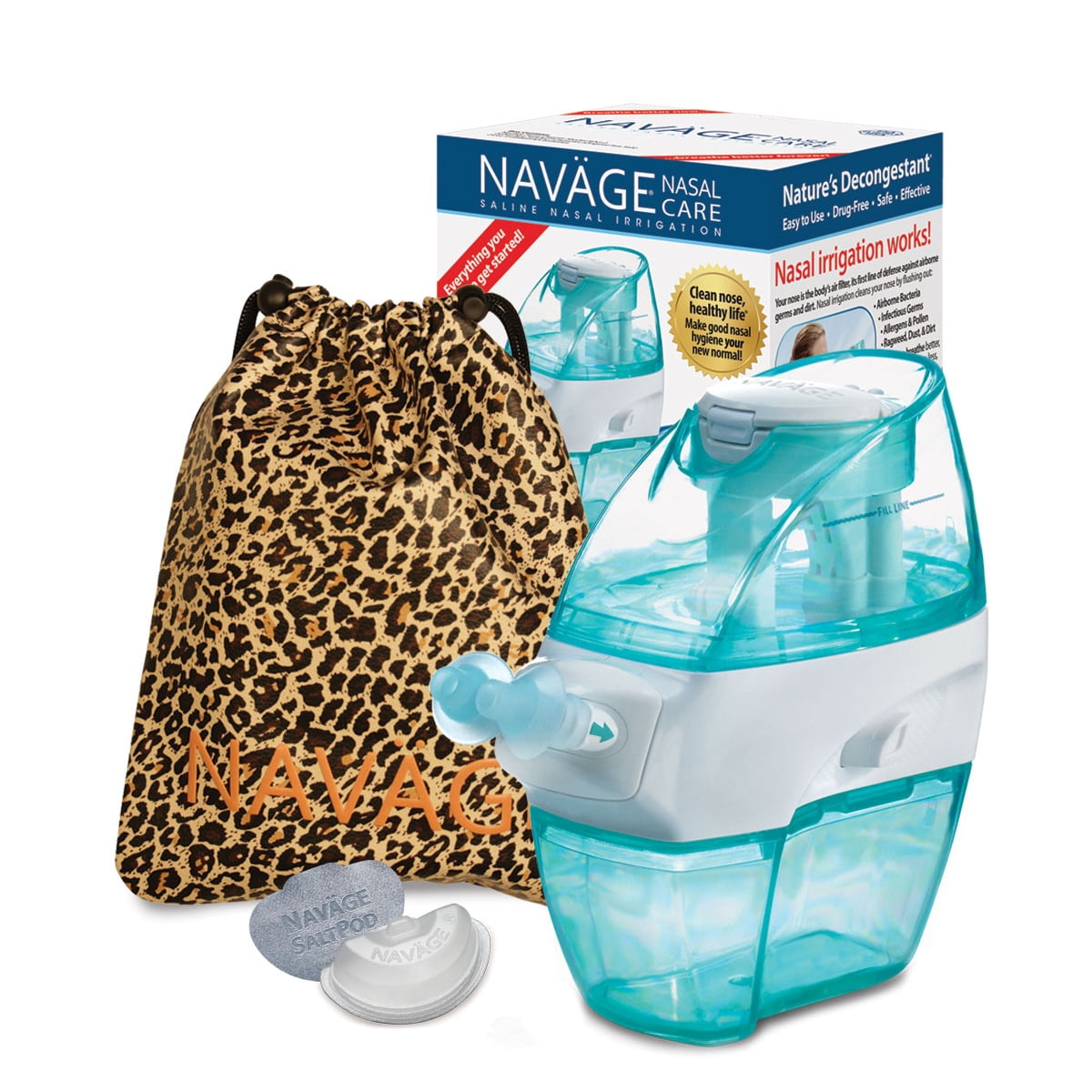Navage Nasal Care TRAVEL Bundle: Navage Nose Cleaner, Leopard