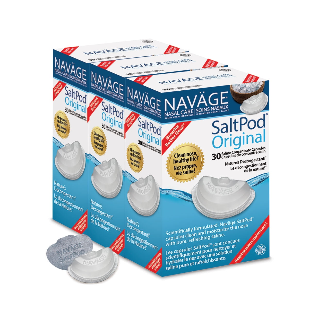 Navage Starter Bundle Nasal Irrigation System - Saline Nasal Rinse Kit with  1 Nose Cleaner and 30 Salt Pods