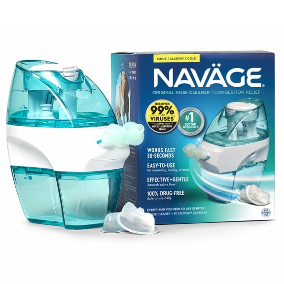 Navage Starter Bundle Nasal Irrigation System with Nose Cleaner & 30 SaltPods for Congestion Relief