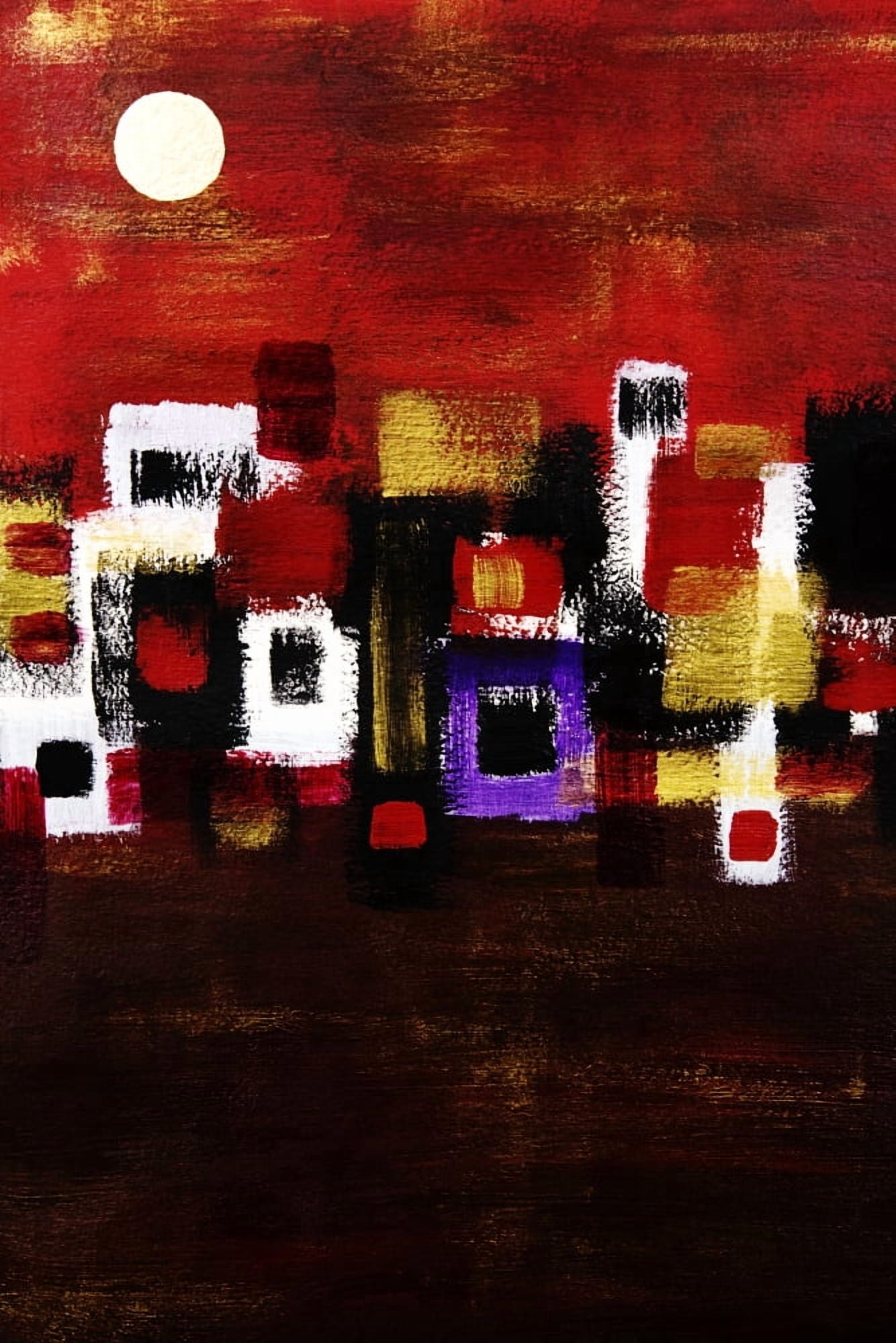 Navaho Abstract Of Navaho Village And Sun (Acrylic Painting) Canvas Art - Tara Thelen Design Pics (11 x 17)