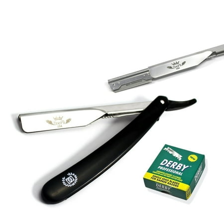 Navaja Shavette Barber Straight Shaving Razor, 100 Derby cuchillas Negro