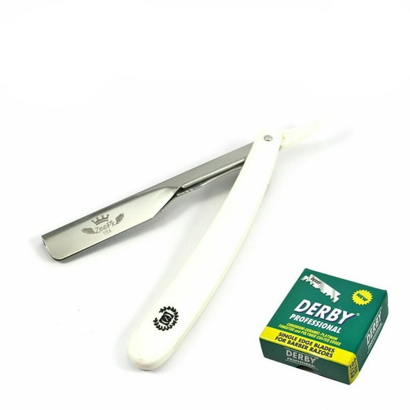 Navaja Shavette Straight Barber Shaving Razor, 100 Derby cuchillas Blanco