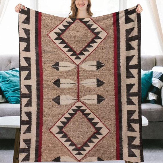 Navajo 1925 Art with Feathers Scan Flannel Fleece Throw Blankets 50"X40" Lightweight Fluffy Winter Fall Blanket Cozy Soft Fuzzy Plush Home Decor for Couch Bed Sofa Bedroom Living Room Travel