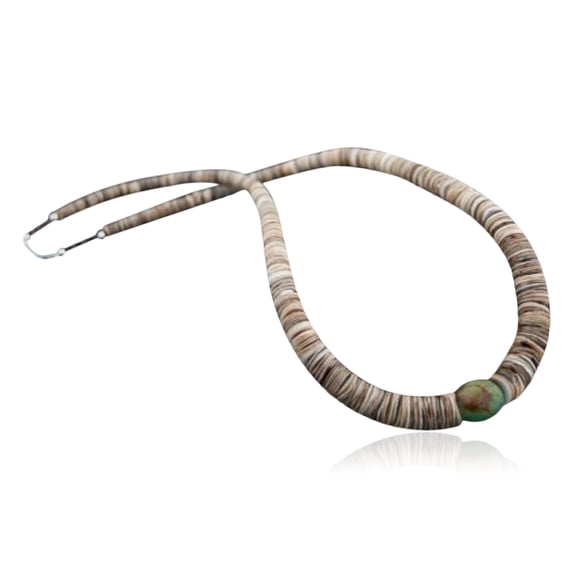 Navajo .925 Sterling Silver Graduated Heishi and Natural Turquoise Native American Necklace 370815265616