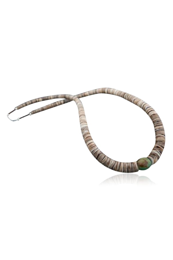 Navajo .925 Sterling Silver Graduated Heishi and Natural Turquoise Native American Necklace 370815265616