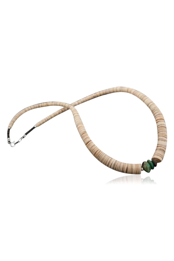 Navajo .925 Sterling Silver Graduated Heishi and Natural Turquoise Native American Necklace 7501006-3