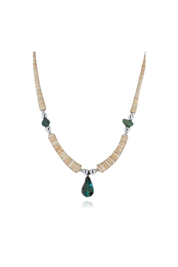 Navajo .925 Sterling Silver Graduated Heishi and Natural Turquoise Native American Necklace 750166