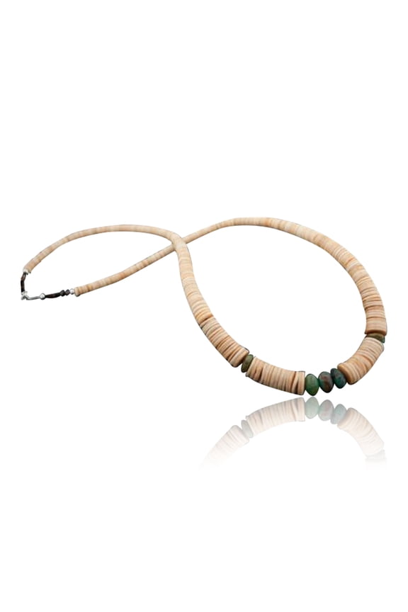 Navajo .925 Sterling Silver Graduated Heishi and Turquoise Native American Necklace 390593126017