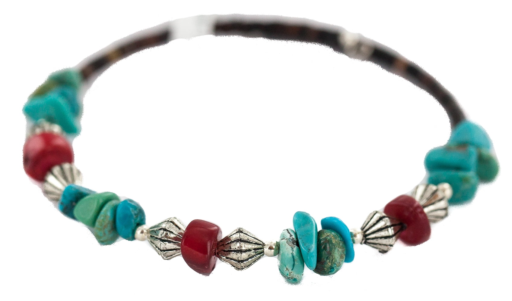 Navajo Certified Authentic Turquoise & Carnelian Heishi Adjustable Wrap Bracelet - View #5