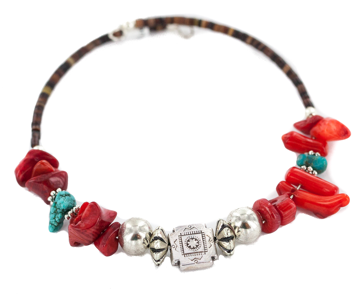 Navajo Authentic Natural Turquoise & Coral Heishi Wrap Bracelet | Adjustable Native American Handmade - View #5