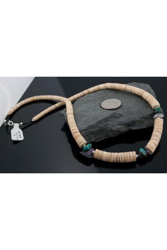 Navajo Native .925 Sterling Silver Graduated Heishi Turquoise Amethyst Native American Necklace