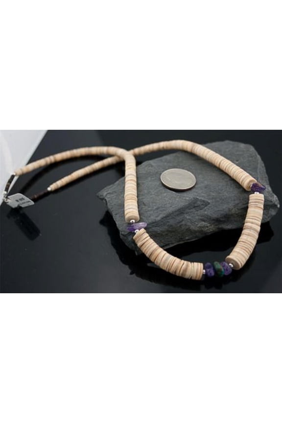 Navajo Native .925 Sterling Silver Graduated Heishi Turquoise Amethyst Native American Necklace