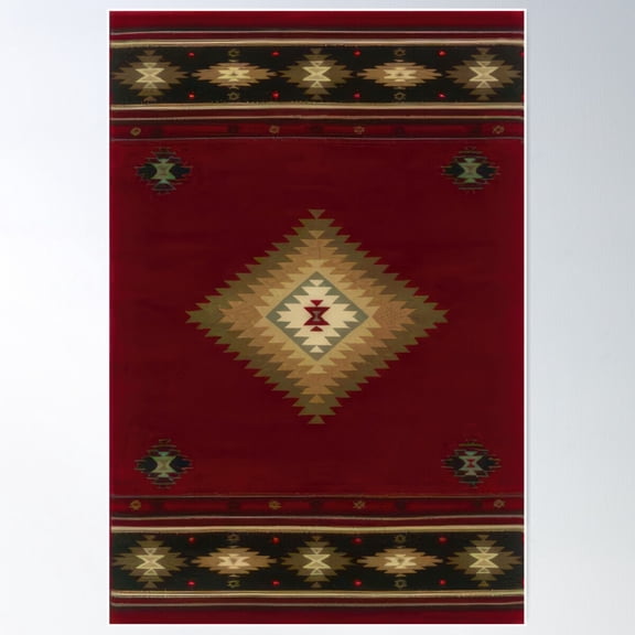 Navajo Saddle Blanket Historical Preprint - Deep Dark Red Diamond Pattern Poster Wall Art, Modern Wall Decor For Living Room Bedroom, 16x24 UNFRAMED