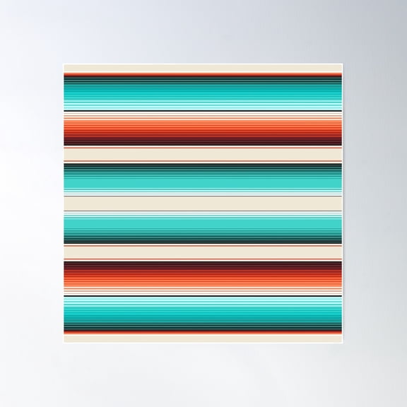 Navajo White, Turquoise And Burnt Orange Southwest Serape Blanket Stripes Poster Wall Art, Modern Wall Decor For Living Room Bedroom, 8x12 UNFRAMED